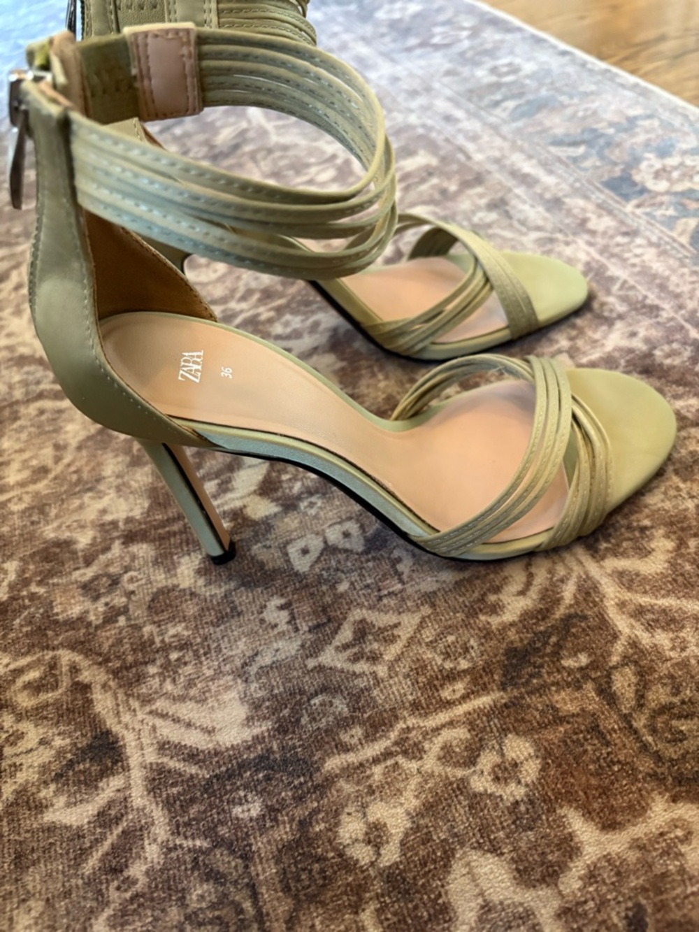 ZARA Sage Green Multi‑Strap Ankle Strap High Heels sandal 36/6 - Picture 4 of 7